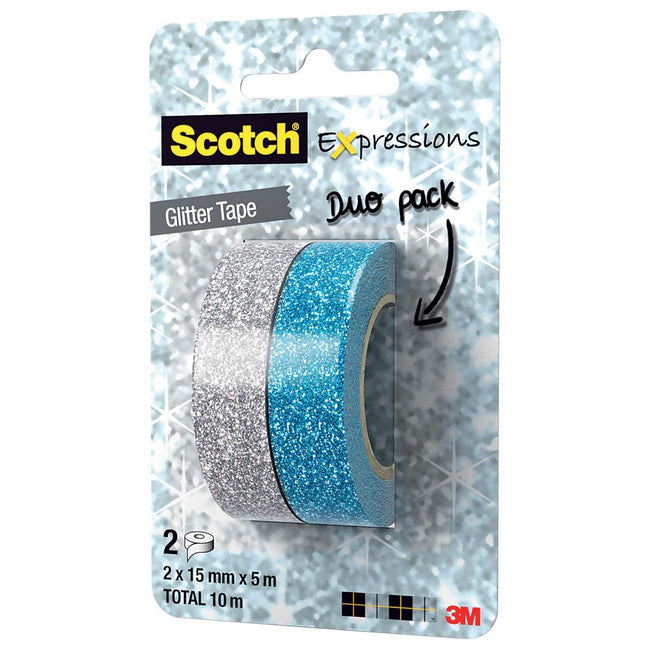 Scotch - sions glitter e, 15 mm x 5 m, blister met 2 stuks in geassorteerde kleuren