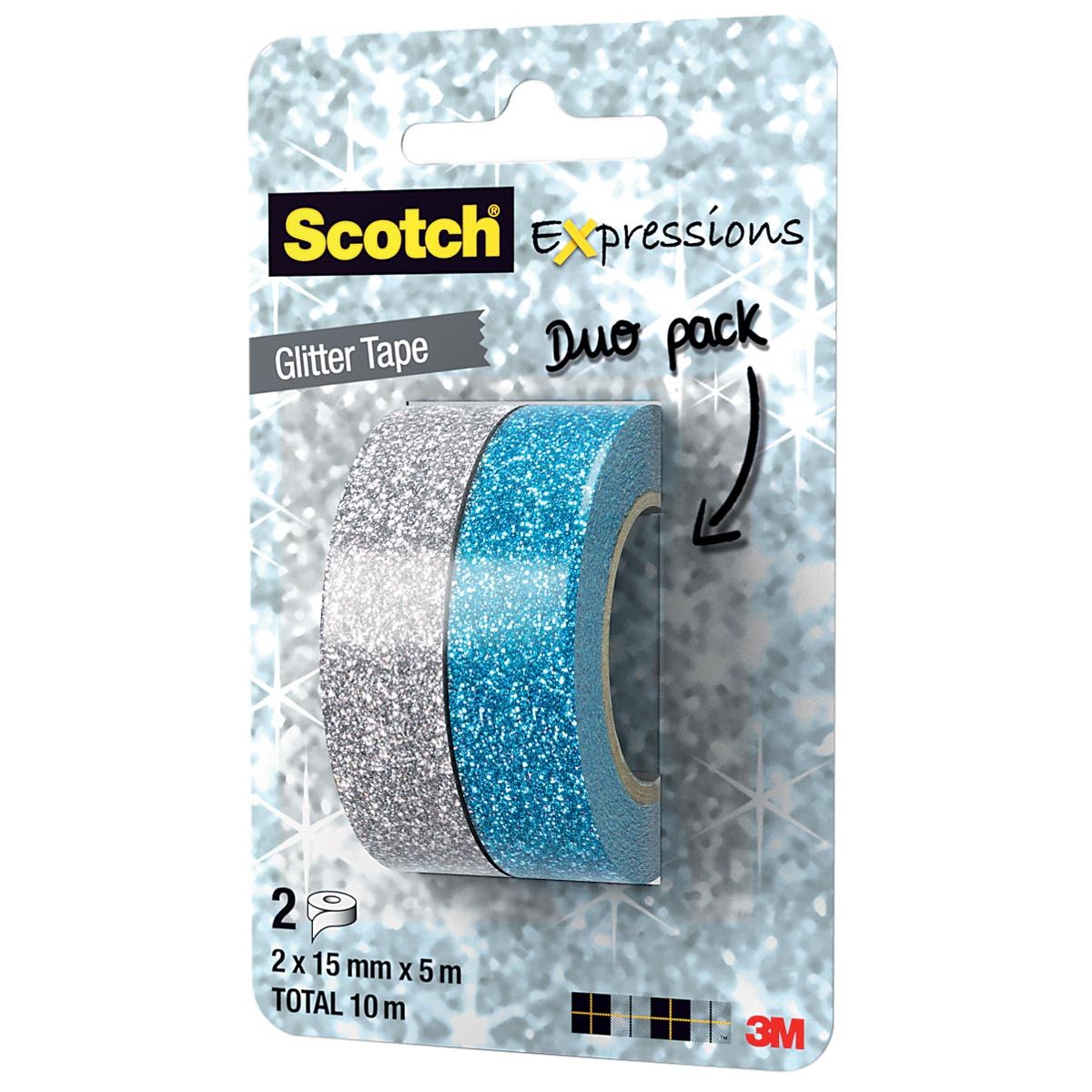 Scotch - Sions Glitter E, 15 mm x 5 m, Blister mit 2 Stück in verschiedenen Farben