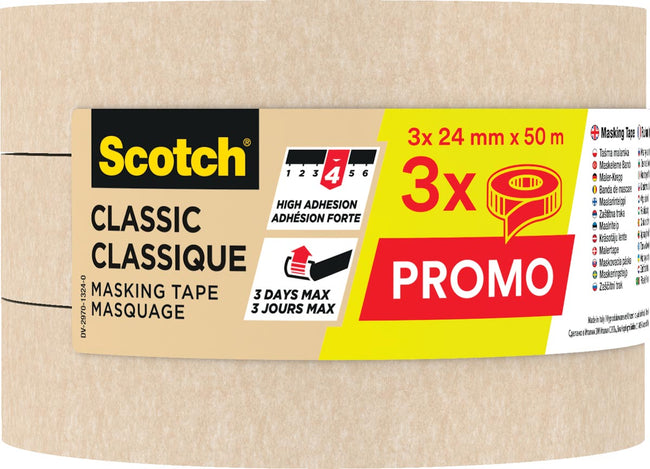 Scotch - Classic Malling, ft 24 mm x 50 m, paquet de 3 pièces