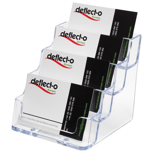 Deflecto - Porte-cartes de visite 4 compartiments de rangement, transparent