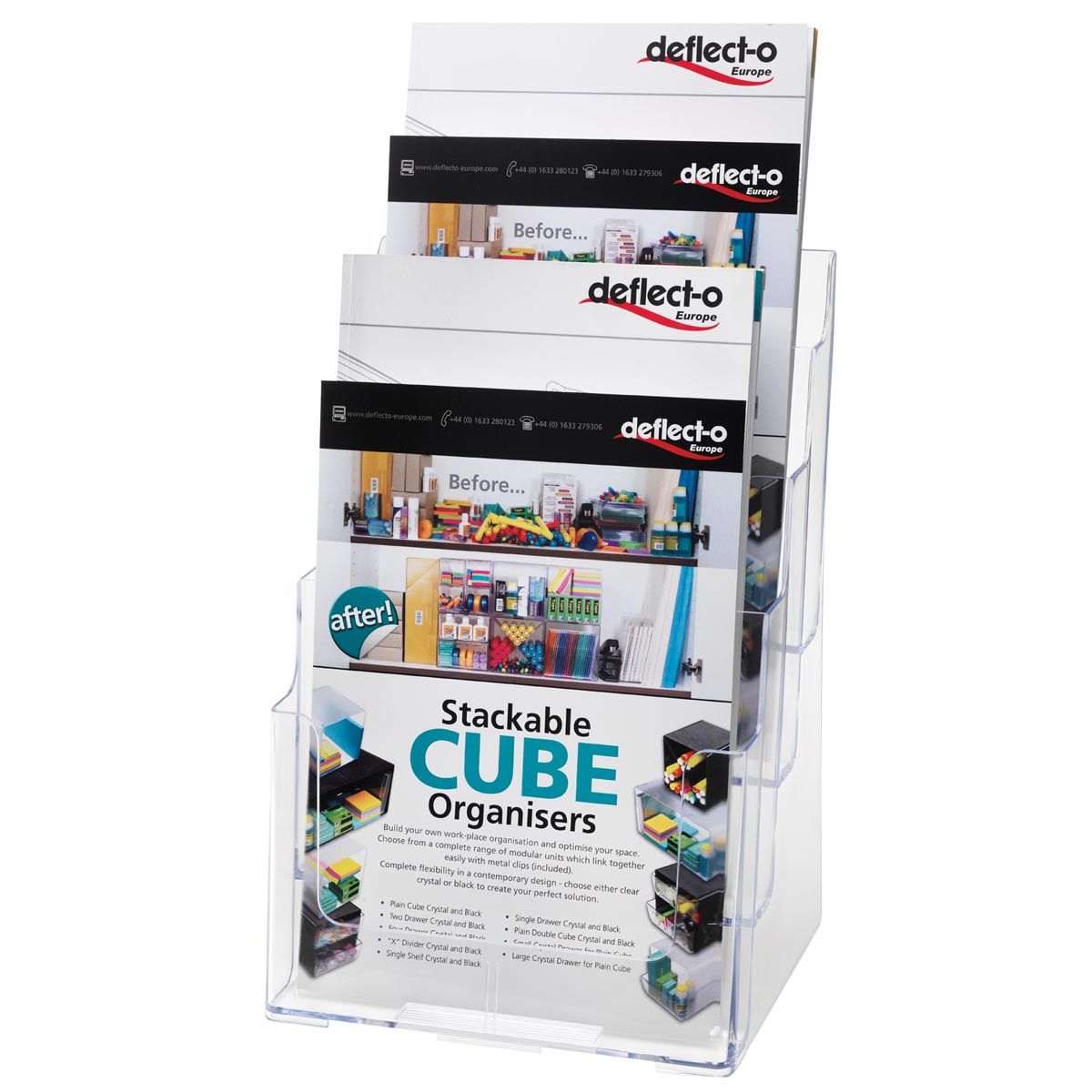 Deflecto - porte-brochures ft A4, 4 compartiments de rangement