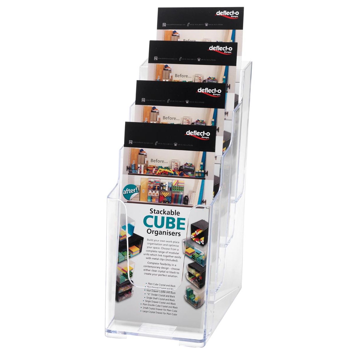 Deflecto - porte-brochures ft 1/3 A4, 4 compartiments de rangement