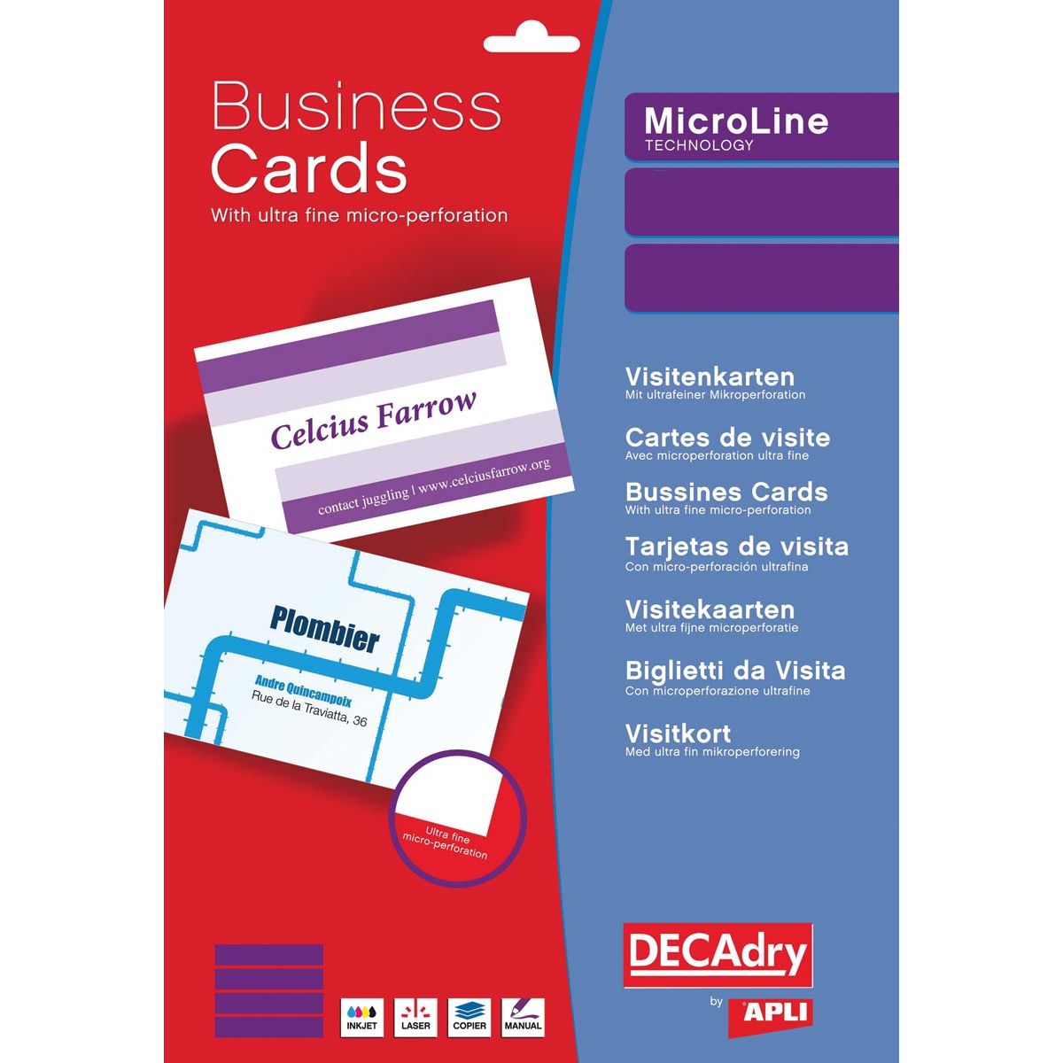 Decadry - Decadry Cartes de visite Microline Ft 85 x 54 mm, 185 g / m², 500 cartes