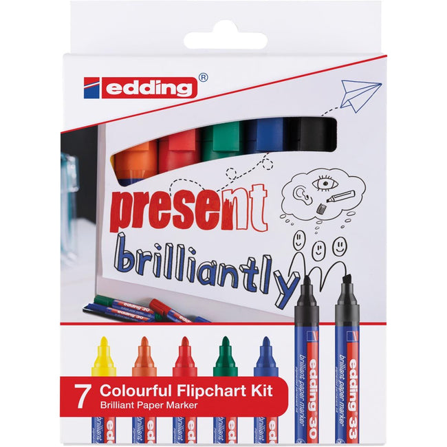 Edding - Marqueur papier brillant marqueur e-30 et e-33, blister de 7 pièces, assorti