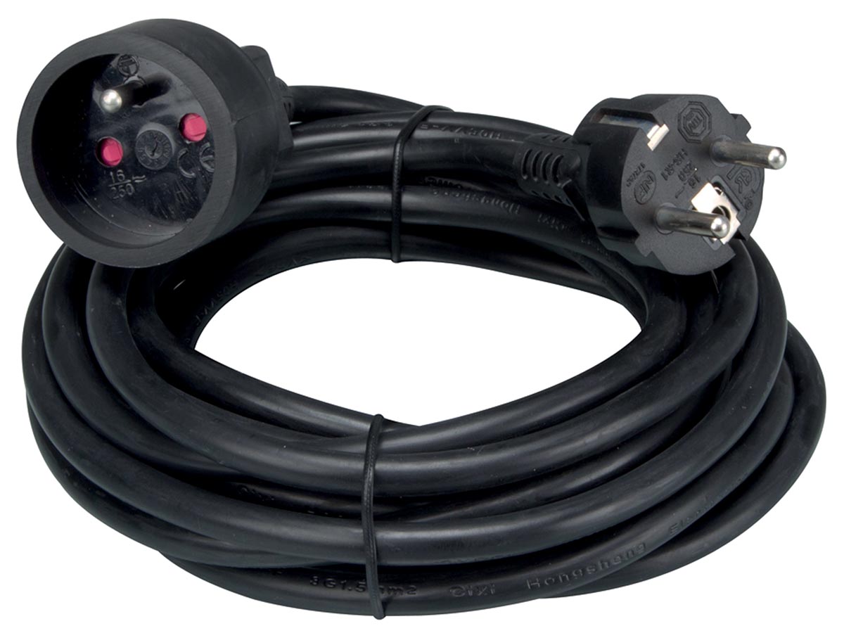 Perel - Verlängerungskabel 5 Meter, schwarz, für Belgien