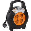 Perel -  kabelhaspel 3G1.5, met 4 stopcontacten, 10 m, geel en zwart