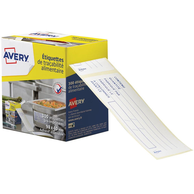 Avery -  etiketten voedselcodering, HACCP, ft 98 x 40 mm, dispenser van 300 afscheurbare etiketten, Frans