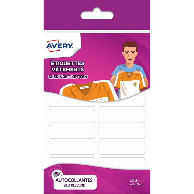 Avery - Étiquettes pour vêtements de famille, pi 4,5 x 1,3 cm, blanc, pochette à suspendre avec 36 étiquettes