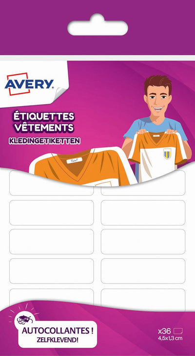 Avery -  Family kledingetiketten, ft 4,5 x 1,3 cm, wit, ophangbare etui met 36 etiketten