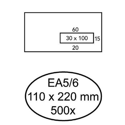 Envelop Quantore 110x220mm venster 3x10cm rechts 500 stuks