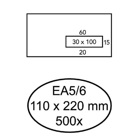 Envelop Quantore 110x220mm venster 3x10cm rechts 500 stuks