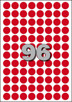Etiket Avery A5 papier rond 15mm ROOD 960 stuks 96 per vel