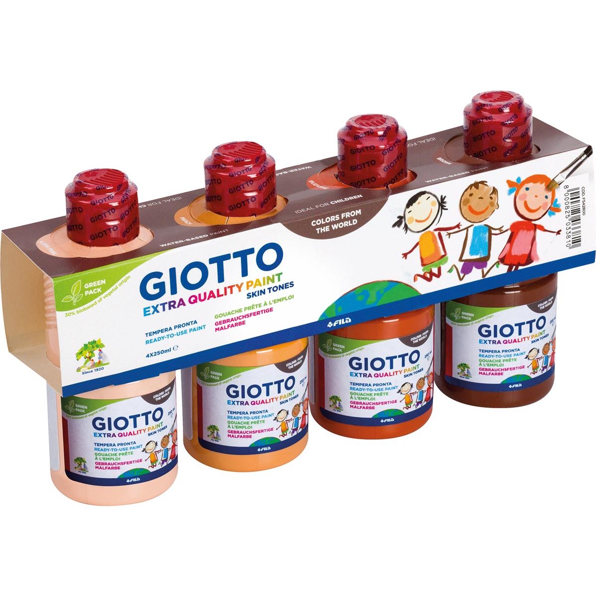 Giotto -  Extra Quality Skin Tones plakkaatverf, 250 ml, pak van 4 flesjes