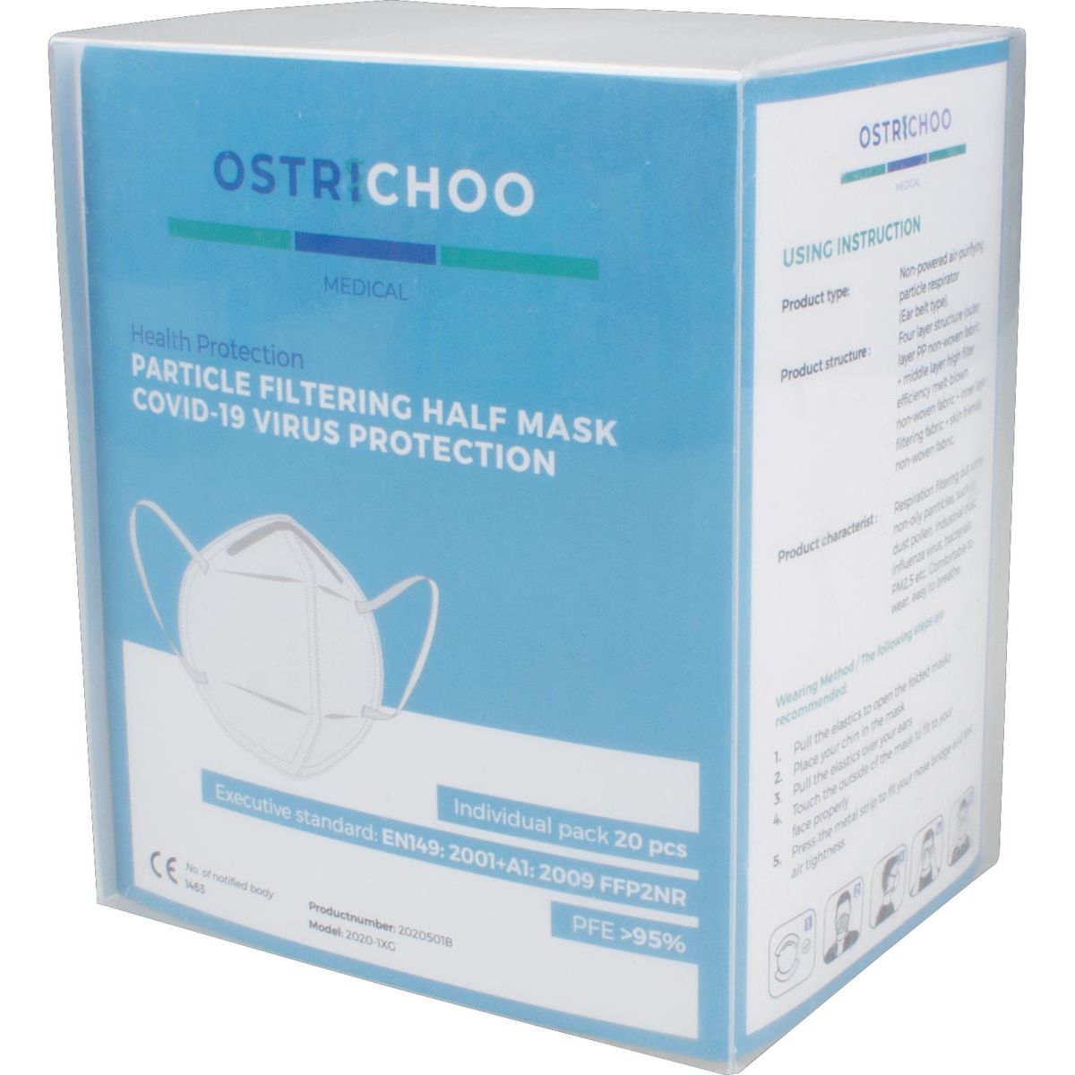Klika - Masque buccal, type FFP2, 4 couches, paquet de 20 pièces