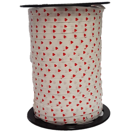 Ruban à friser coeurs 5mm x 450 mètres blanc/rouge