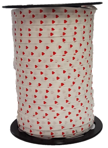 Ruban à friser coeurs 5mm x 450 mètres blanc/rouge