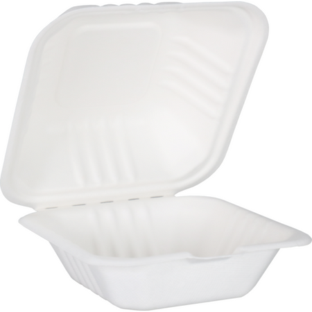 Klika-Bak | Bagasse (pulpe de canne à sucre) | boîte à hamburgers | 150x150x78mm | blanc | 50 pièces
