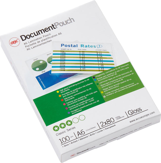 GBC - Couverture de laminage de document FT A6, 160 micron (2 x 80 microns), 100 pièces pack