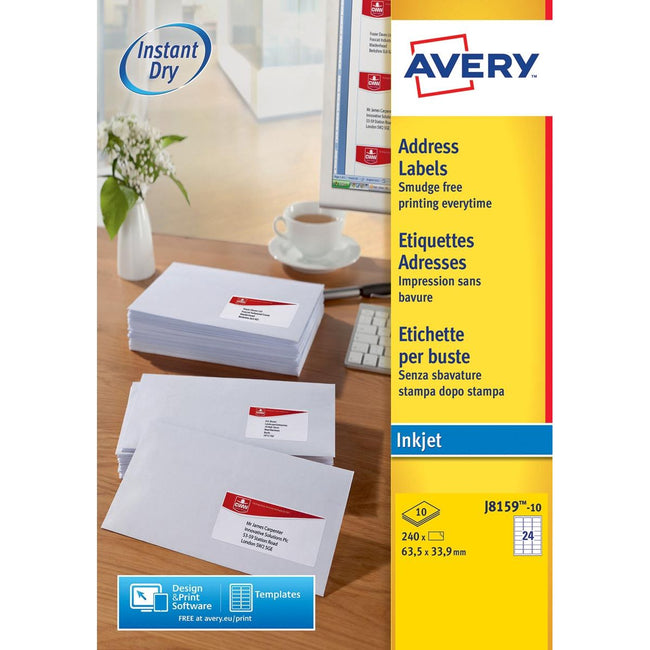 Avery -  J8159-10 adresetiketten ft 63,5 x 33,9 mm (b x h), 240 etiketten, wit