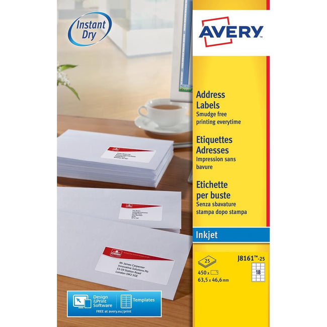 Avery - Étiquette J8161-25 63,5x46,6mm blanc 450 pièces