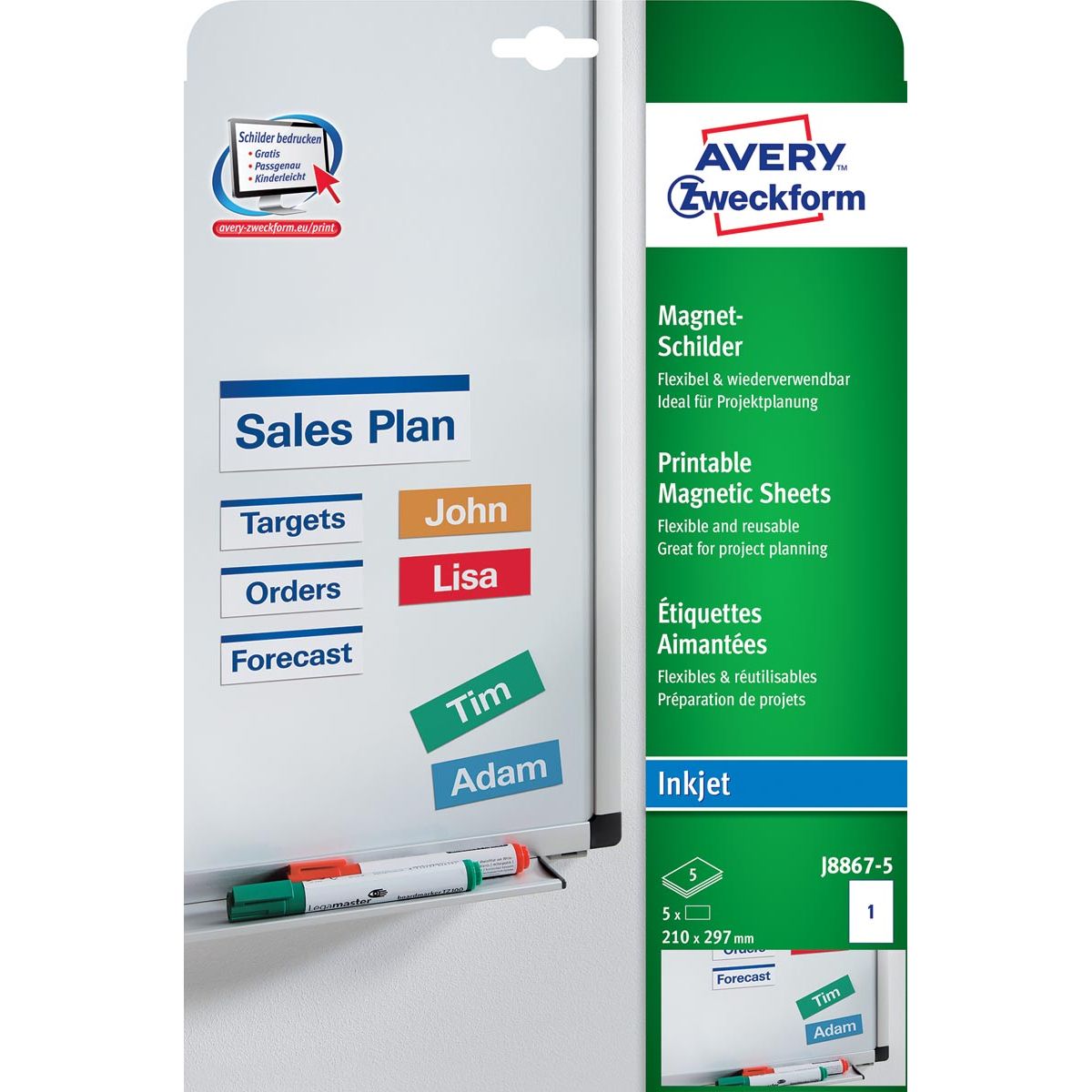 Avery Zweckform -  Magneetetiketten, ft 210 x 297 mm, doos van 5 stuks