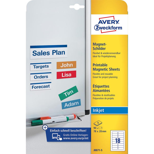 Avery Zweckform -  Zweckform magneetetiketten, ft 78 x 28 mm, zonder coating, 90 etiketten, wit
