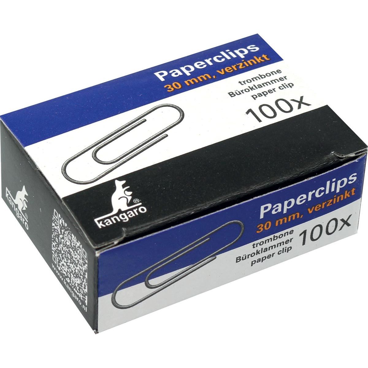 Känguro - Papierklammern 30 mm runde verzinkte, Box 100 Stücke