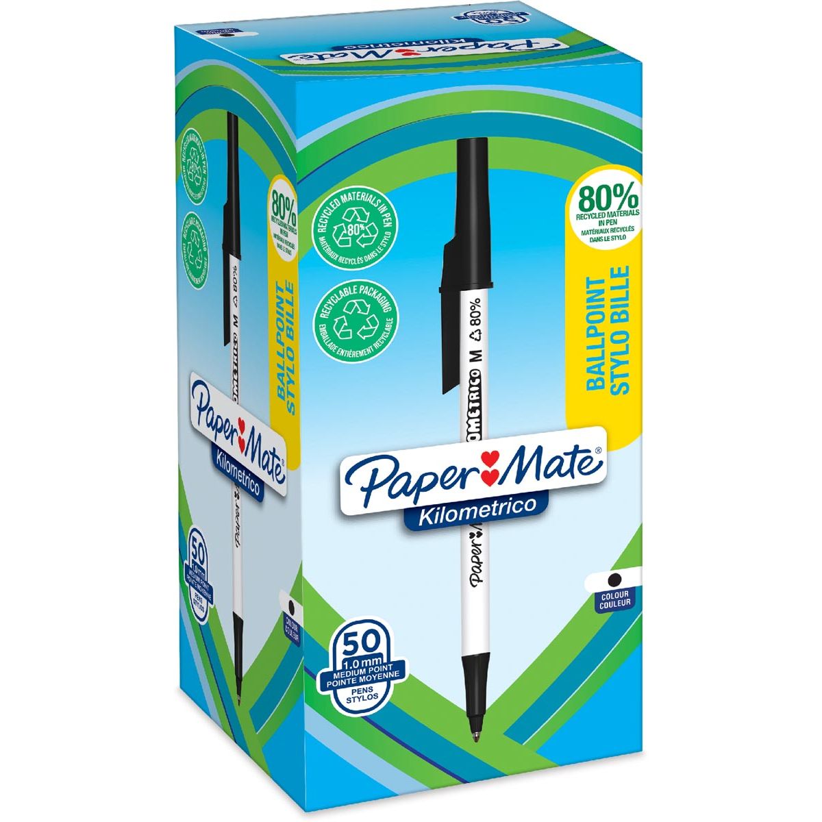 Paper Mate - Stylo à bille Kilometrico recyclé moyen noir