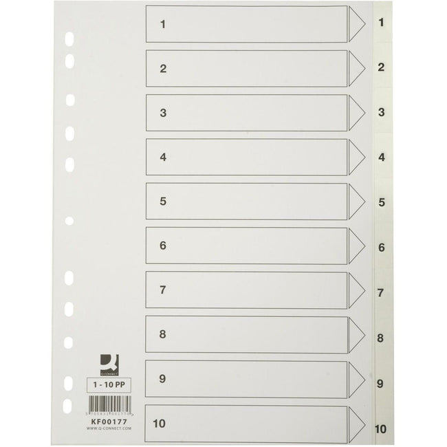 Q-CONNECT - Registerblätter, A4, PP, 11-Loch-Lochung, mit Registerblatt, 1er-10er-Set, weiß