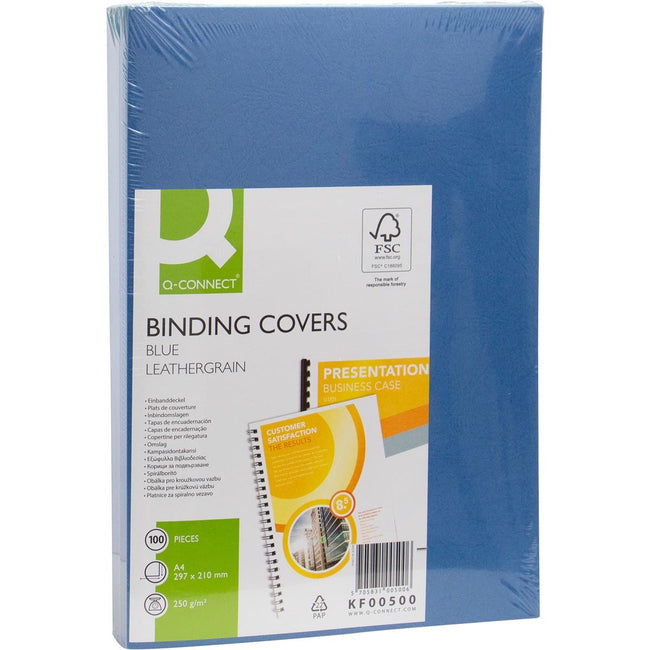 Q-CONNECT - feuille de couverture A4 cuir 250 grammes 100 pièces bleu