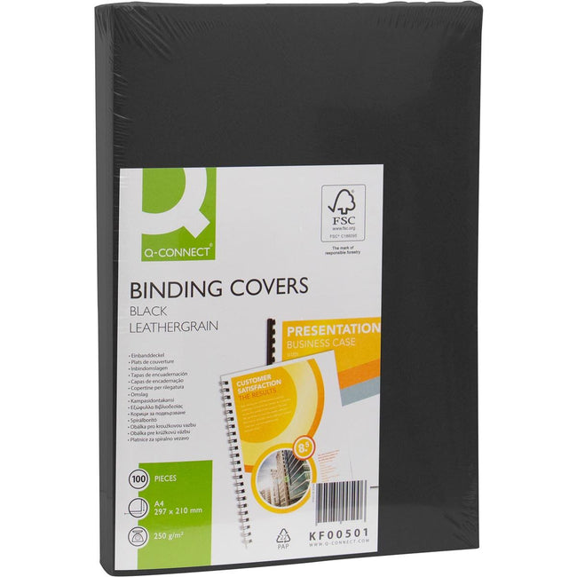 Q-CONNECT - feuille de couverture A4 cuir 250 grammes 100 pièces noir