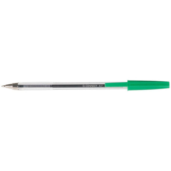 Q-CONNECT - stylo à bille, avec capuchon, 0,7 mm, pointe moyenne, vert, boîte de 50 pièces