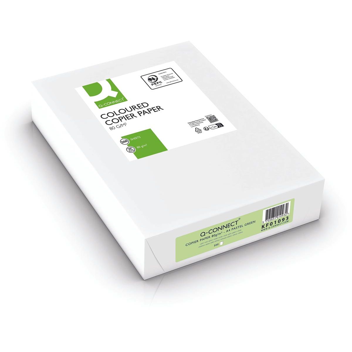 Q-CONNECT - papier de copie couleur, A4, 80g, paquet de 500 feuilles, vert clair