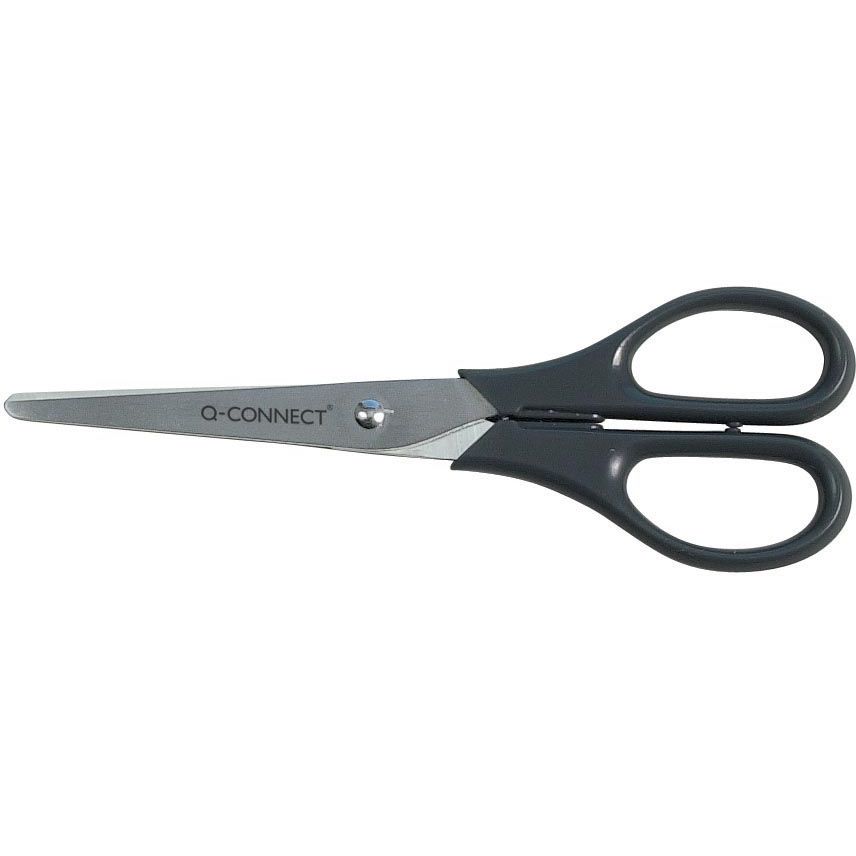 Q-CONNECT -   schaar, ft 18 cm, rechts en links, ronde punt, RVS, zwart, blister van 1 stuk