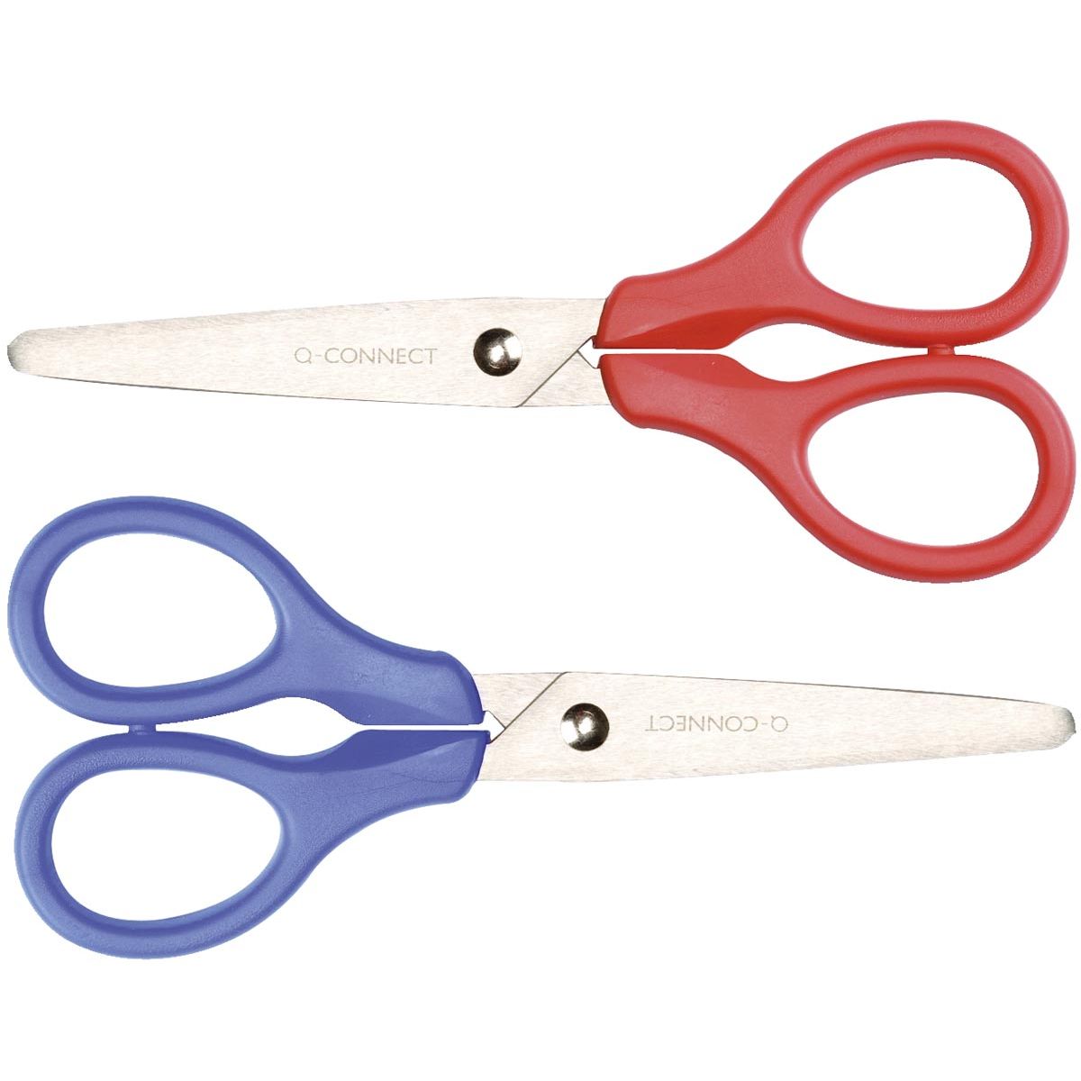 Q-CONNECT -   schaar, ft 13 cm, rechts en links, ronde punt, RVS, geassorteerde kleuren, blister van 1 stuk