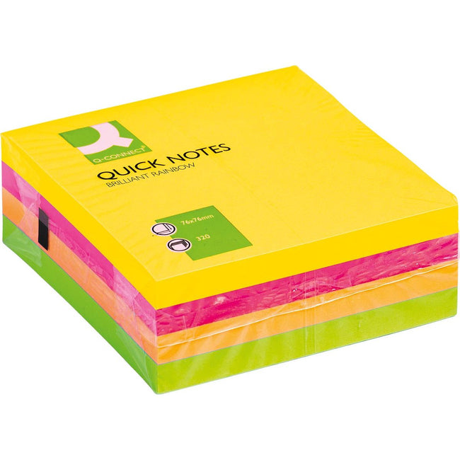 Q-CONNECT - Quick Notes, pi 76 x 76 mm, 320 feuilles, couleurs néon assorties