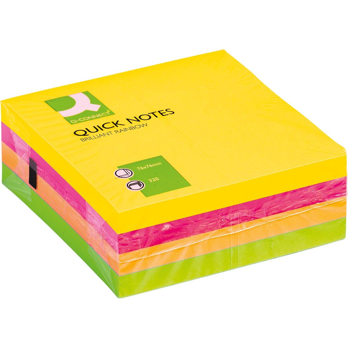 Q-CONNECT – Quick Notes, ft 76 x 76 mm, 320 Blatt, verschiedene Neonfarben