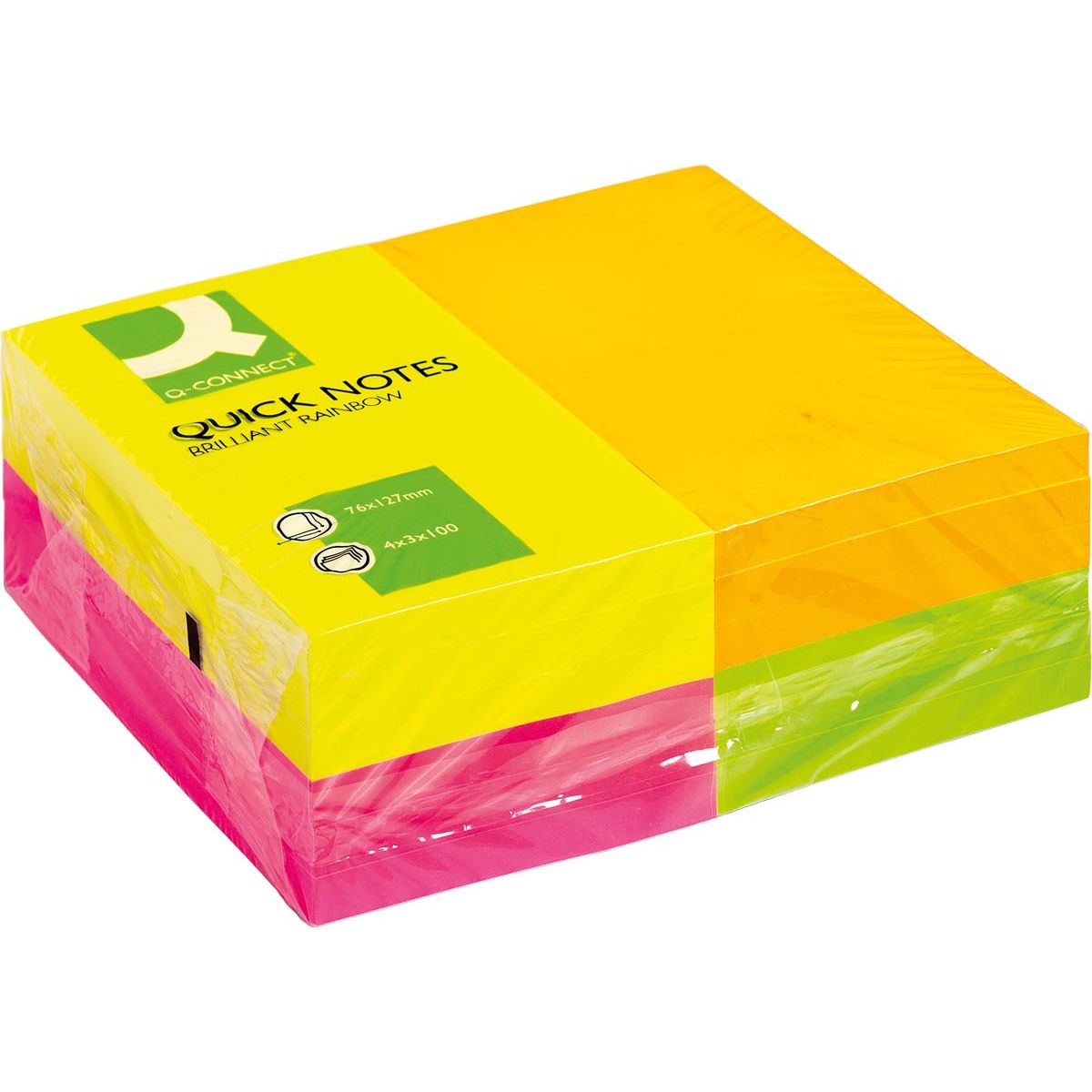Q-CONNECT – Quick Notes, ft 76 x 127 mm, 100 Blatt, Packung mit 12 Blöcken in 4 Neonfarben