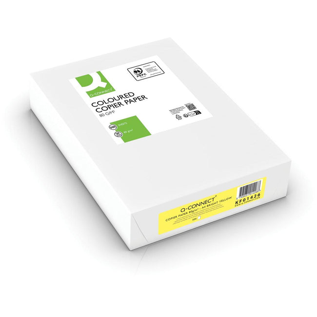 Q-CONNECT - papier de copie couleur, A4, 80g, paquet de 500 feuilles, jaune vif
