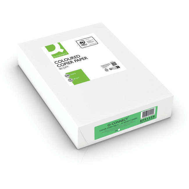 Q-CONNECT - papier de copie couleur, A4, 80g, paquet de 500 feuilles, vert vif