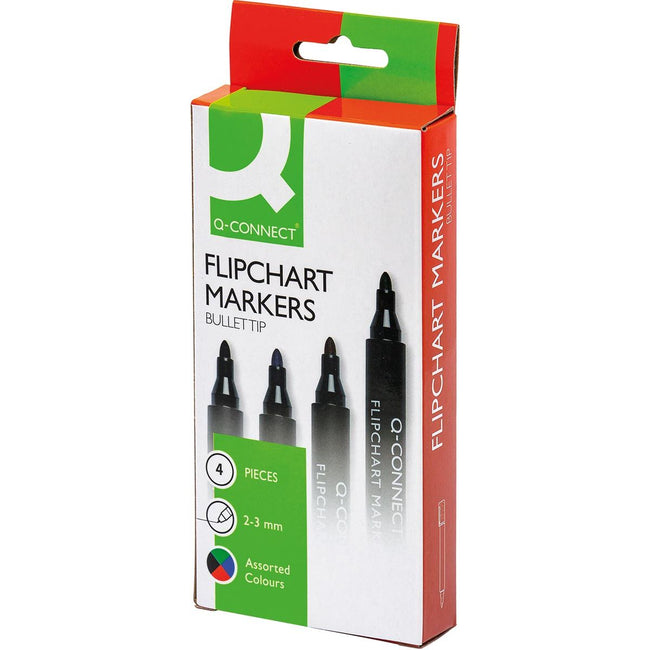 Q-CONNECT - marqueur pour tableau à feuilles mobiles, 2-3 mm, pointe ronde, avec clip, couleurs assorties