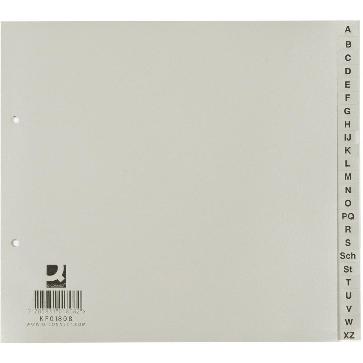 Q-CONNECT - Tabs, ft 21 x 23 cm, PP, 2-Loch-Lochung, Satz von A-Z, grau