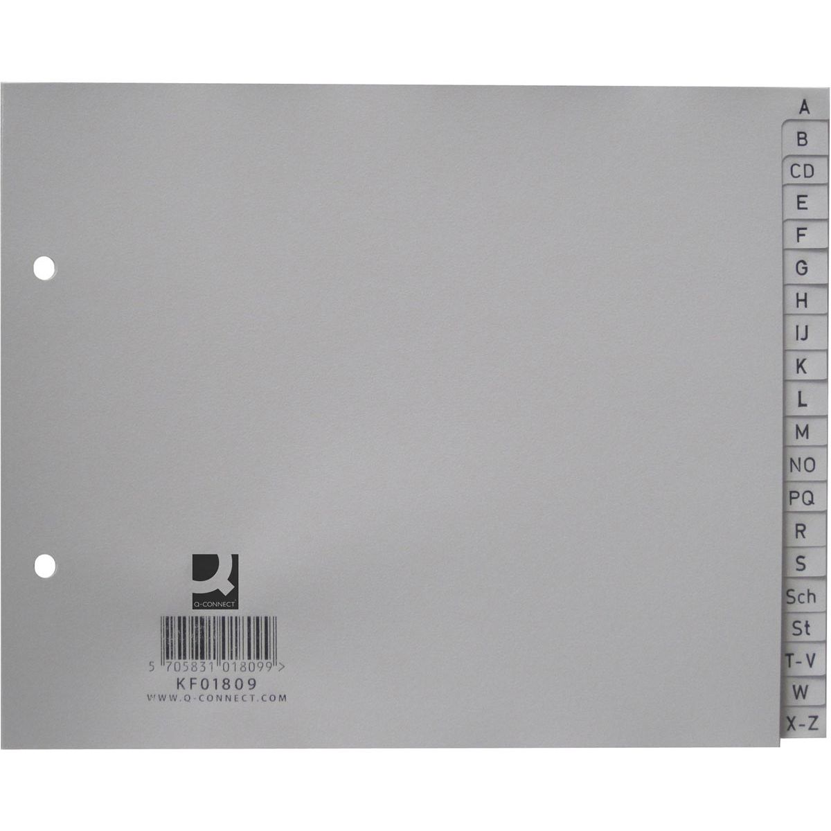 Q-CONNECT - Tabs, ft 18 x 22,5 cm, PP, 2-Loch-Lochung, Satz von A-Z, grau