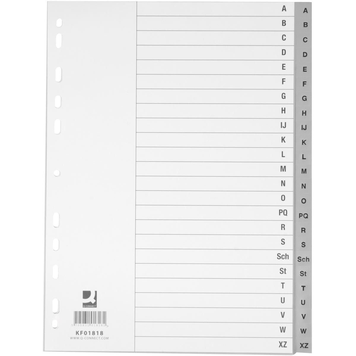 Q-CONNECT - Registerblätter, A4, PP, 4-Loch-Lochung, mit Registerblatt, Satz A-Z, 24 Registerblätter, grau
