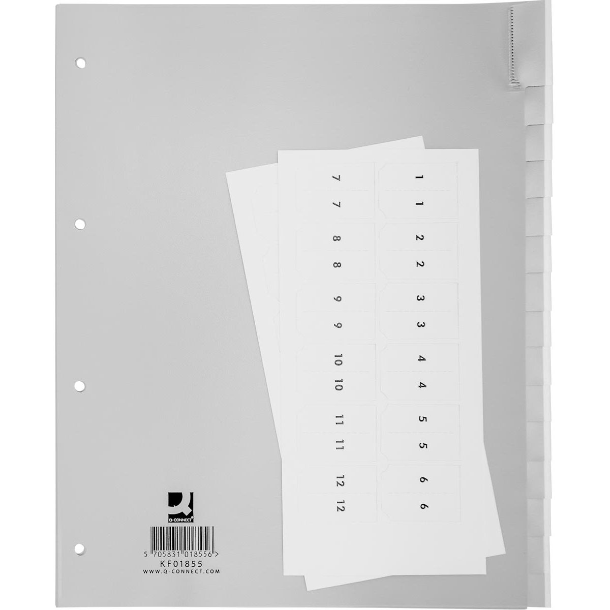 Q-CONNECT - Registerblätter, A4, PP, 4-fach gelocht, 15 Registerblätter, grau