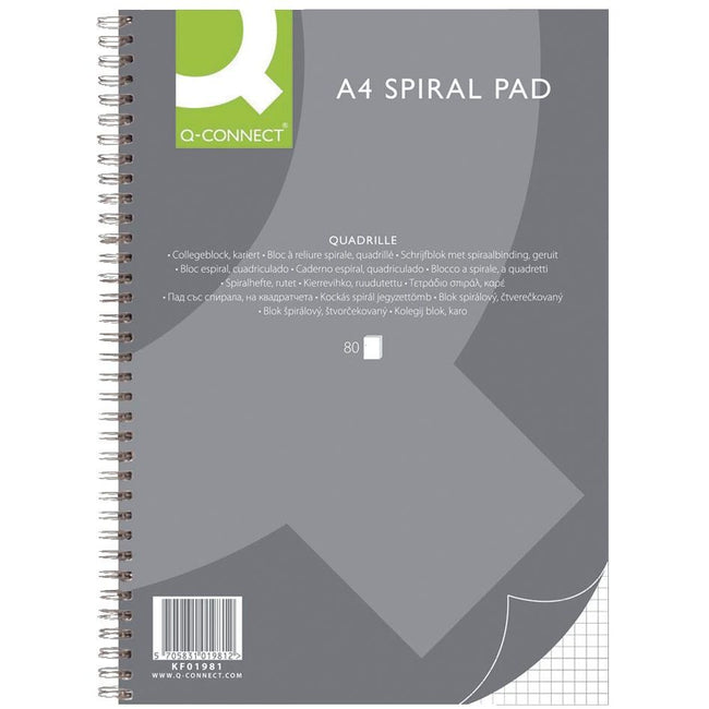 Q-CONNECT - bloc-notes, format A4, 80 feuilles, quadrillé de 5 mm