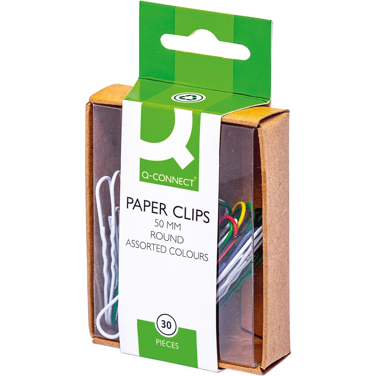 Q-CONNECT -   papierklemmen, 50 mm, gekleurd, doos van 30 stuks, ophangbaar