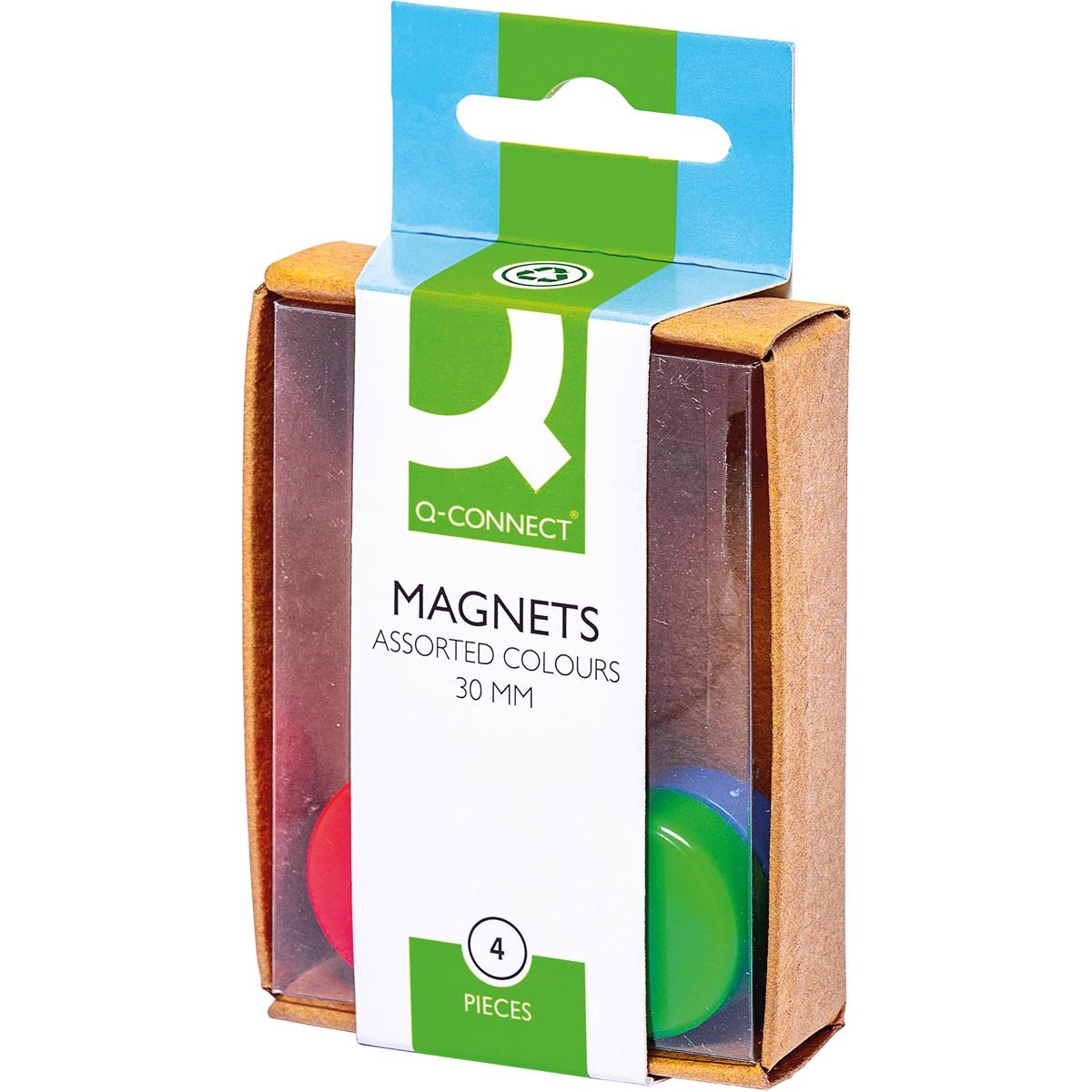 Q-CONNECT - Magnete, 25 mm, farbig sortiert, Karton à 4 Stück