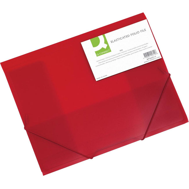 Q-CONNECT - dossier élasto, A4, 3 rabats et élastiques, PP transparent, rouge