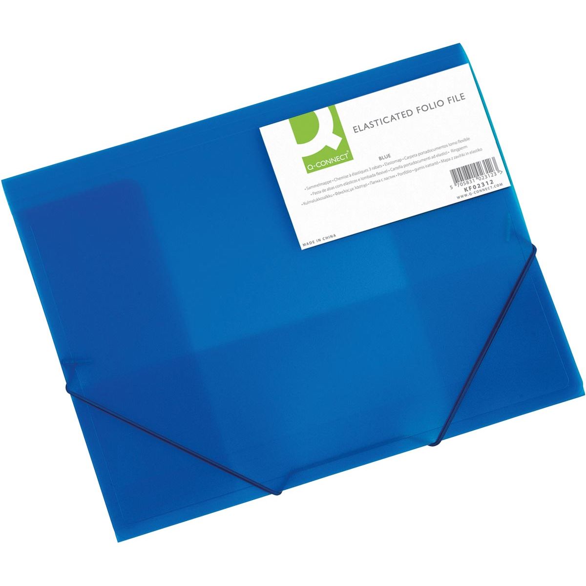 Q-CONNECT - dossier élasto, A4, 3 rabats et élastiques, PP transparent, bleu